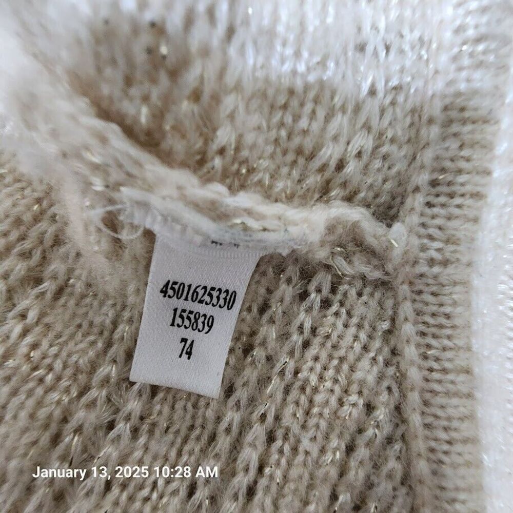 White House Black Market Women's XS Open Cardigan/Sweater Cream/Metallic Thread - Picture 3 of 8